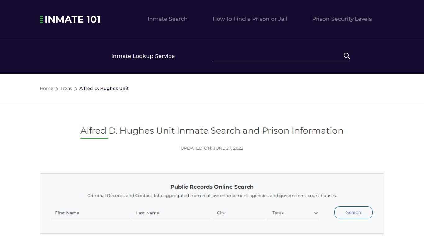 Alfred D. Hughes Unit Inmate Search and Prison Information